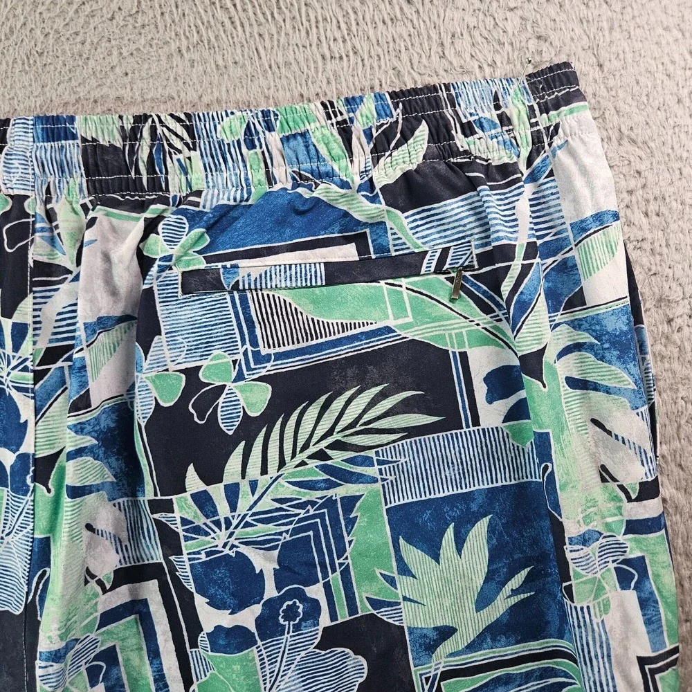 NWT Caribbean Swim Shorts Trunks Men's 4XB Lined Zip Pocket Leaf Geometric Print